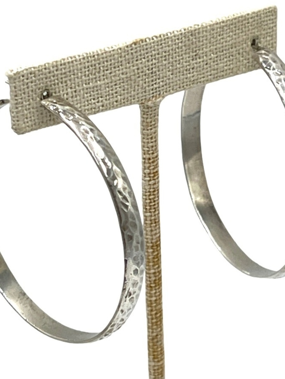 Vintage Large Heavy Hoop Earrings Sterling Silver Hammered